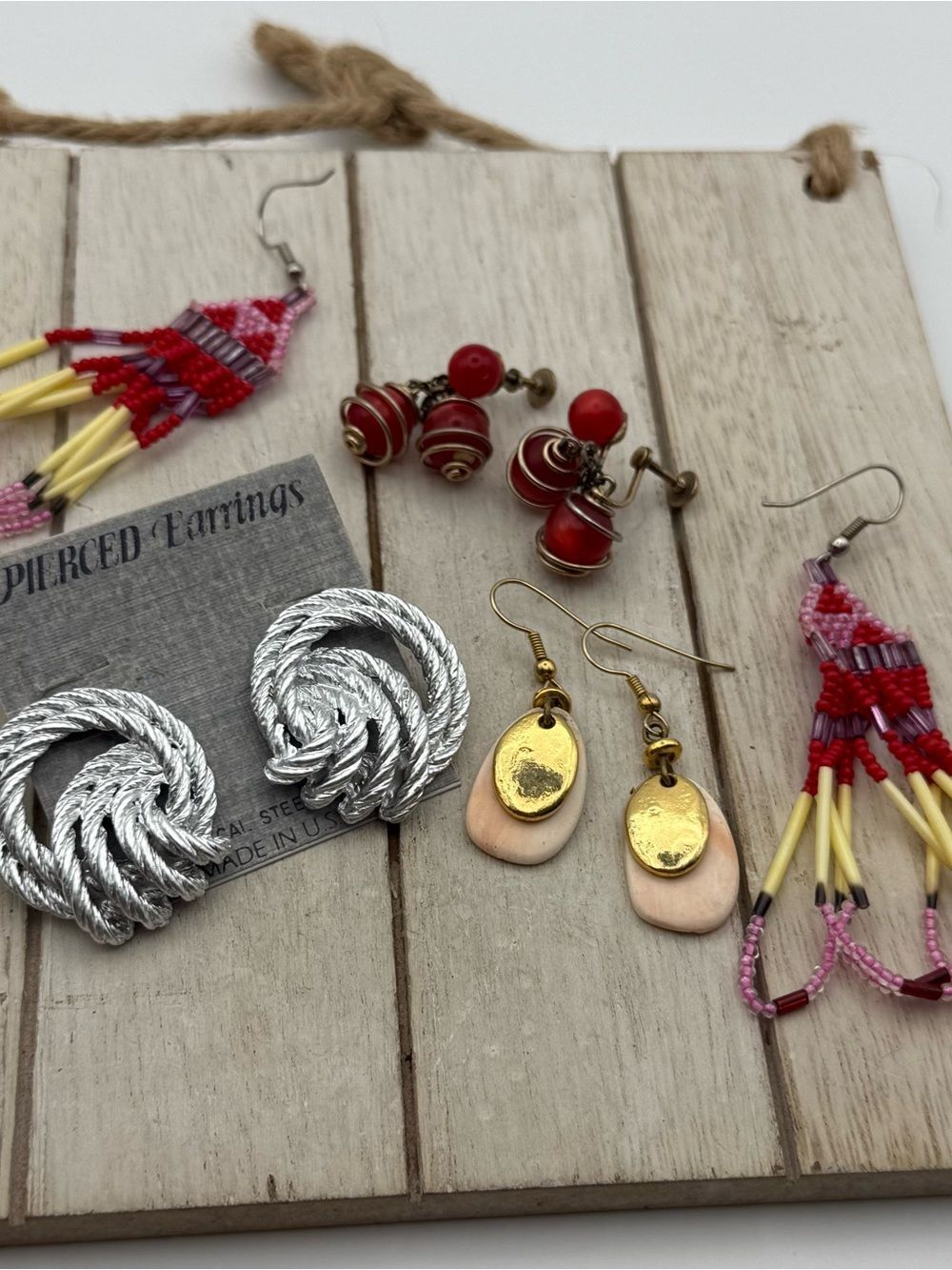 Set of 3 Assorted Women’s Earring Set — Red, Silver, Gold, Pink